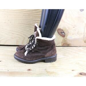 Aquatalia By Marvin K Womens 8.5 Brown Suede Shearling Fur Lined Combat Ankle